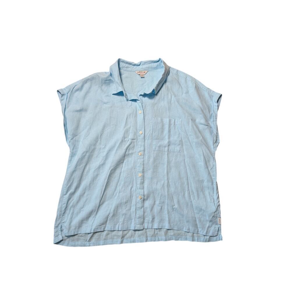 Orvis women’s Linen Blend blouse/shirt, XL; Lightweight, Breathable, Blue/Teal - Picture 1 of 9
